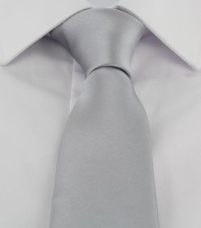 Silver Slim Satin Plain Tie & Pocket Square Set