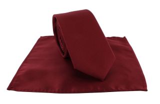 Boys Dark Red Plain Tie & Pocket Square Set
