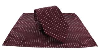 Wine & White Spot Tie & Pocket Square Set 
