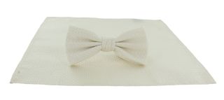 Cream Semi Plain Bow Tie & Pocket Square Set