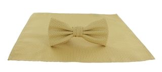 Gold Semi Plain Bow Tie & Pocket Square Set