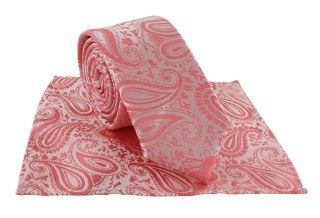 Boys Coral Tonal Paisley Tie & Pocket Square Set