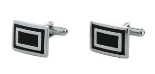 Black Enamel Rectangle Design Cufflinks