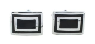 Black Enamel Rectangle Design Cufflinks