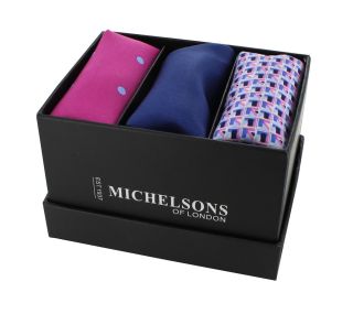 Pink Spot, Navy Plain, Pink Geo Pocket Square Gift Set