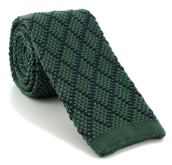Neckwear And Accessories Green With Navy Diamonds Skinny Silk Knitted Tie Michelsons