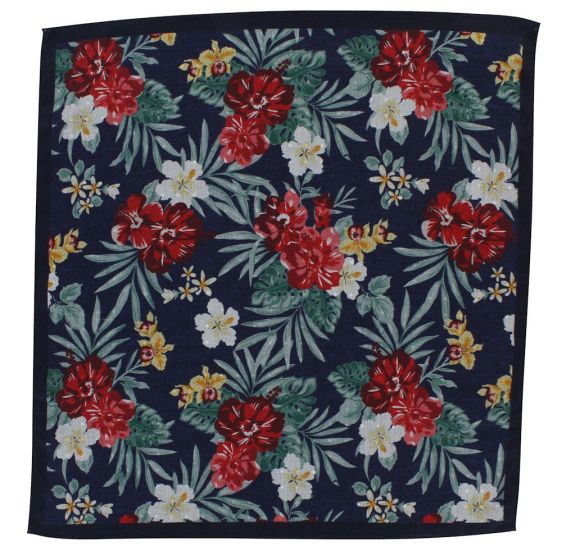 Michelsons of London Red & Navy 4 Pattern Silk Pocket Square 